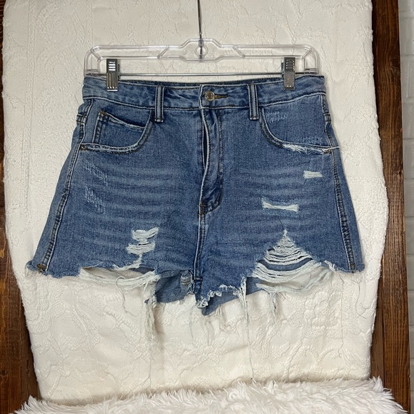SHEIN Pants - SHEIN Blue Distressed Jean Shorts